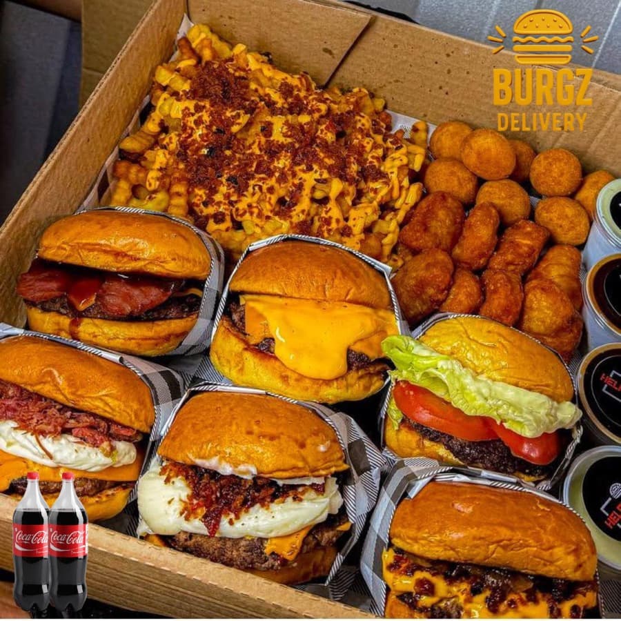 RODÍZIO EM CASA - 6X Hambúrgueres + 500g de Fritas + 500g Nuggets + 2X Coca Cola 2L + 4 Molhos Especiais